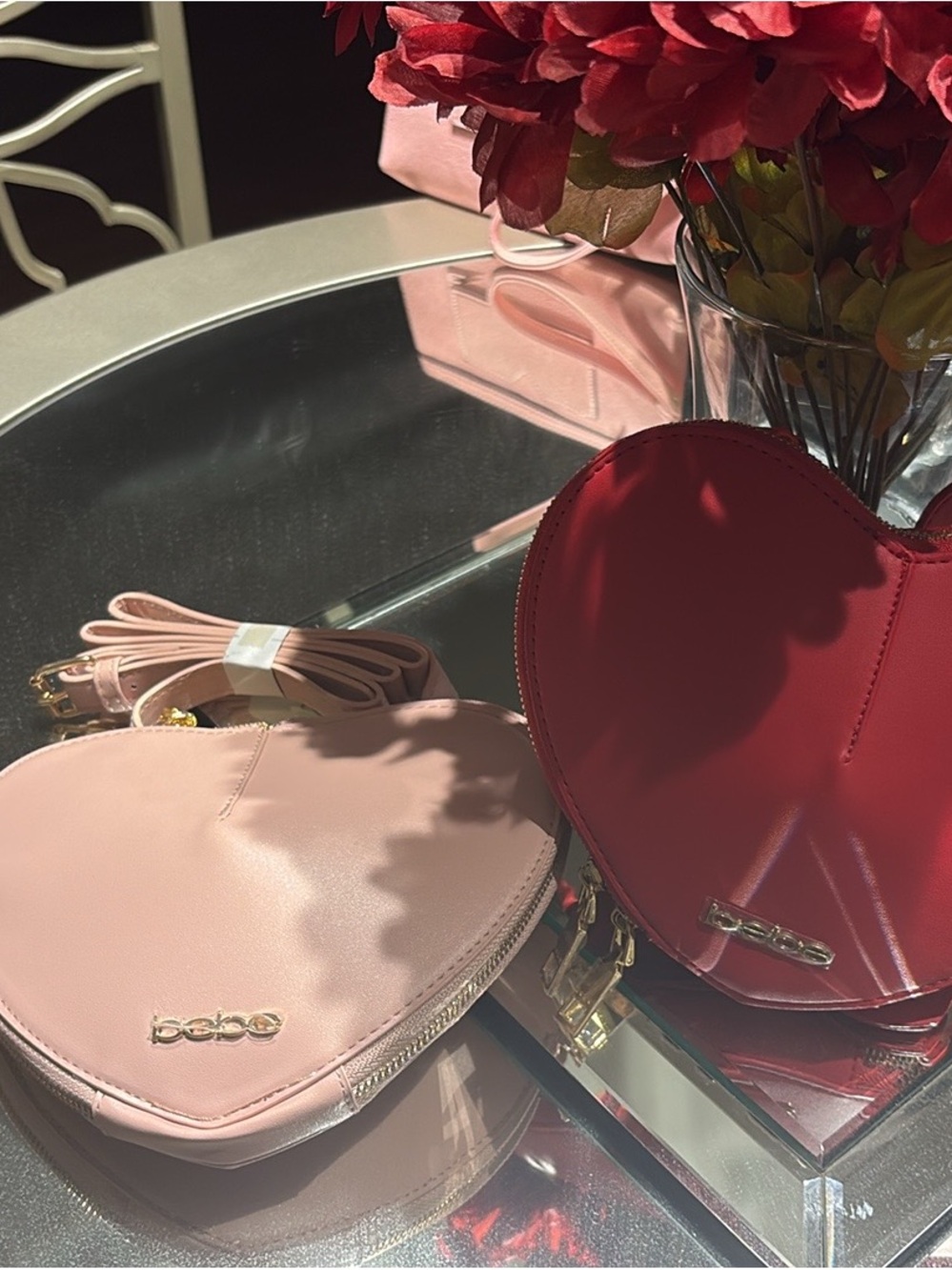 bebe Heart Crossbody Duo in Light Pink and Red